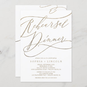 Romantic Gold Calligraphy Rehearsal Dinner w/ Menu Invitation