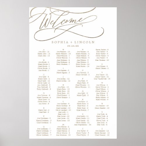 Romantic Gold Calligraphy Seating Chart