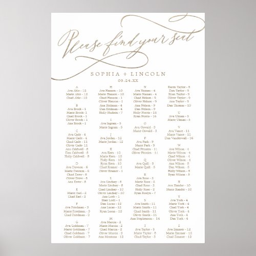 Romantic Gold Calligraphy Seating Chart