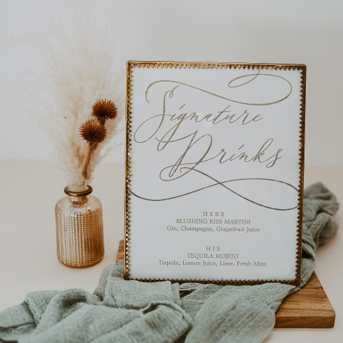 Romantic Gold Calligraphy Signature Drinks Sign