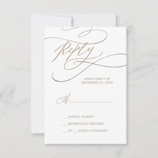 Romantic Gold Calligraphy Simple RSVP Card