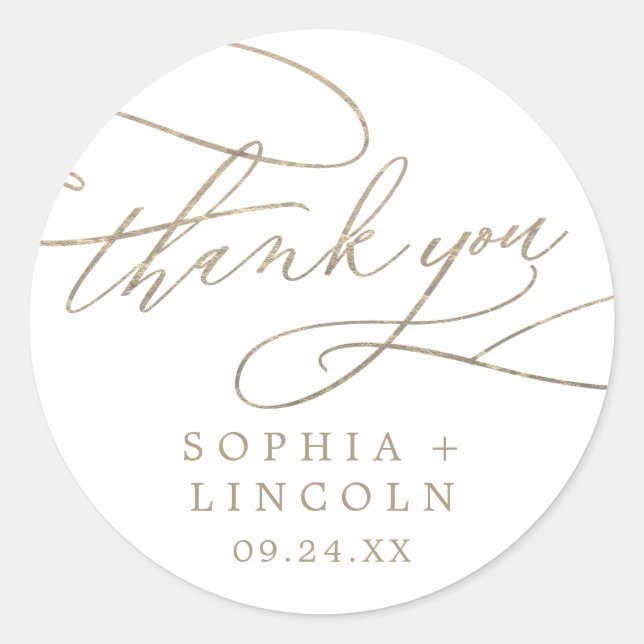 Romantic Gold Calligraphy Thank You Favor Sticker (Front)