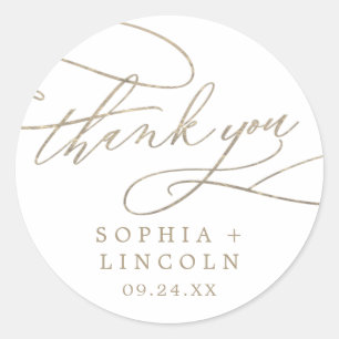 Romantic Gold Calligraphy Thank You Favor Sticker