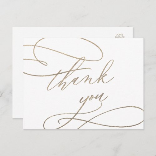 Romantic Gold Calligraphy Thank You Postcard