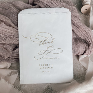 Romantic Gold Calligraphy Thank You Wedding Favor Bag