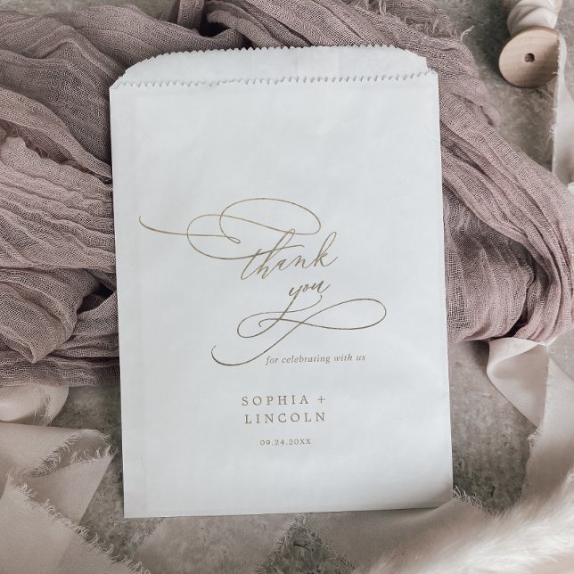 Romantic Gold Calligraphy Thank You Wedding Favor Bag (Creator Uploaded)