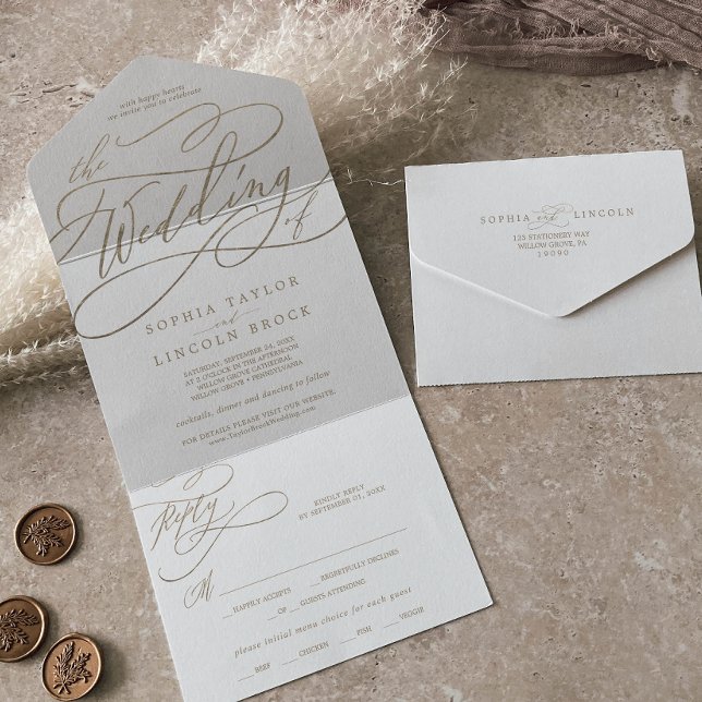 Romantic Gold Calligraphy The Wedding Of All In One Invitation (Creator Uploaded)