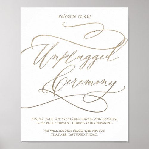 Romantic Gold Calligraphy Unplugged Ceremony Sign