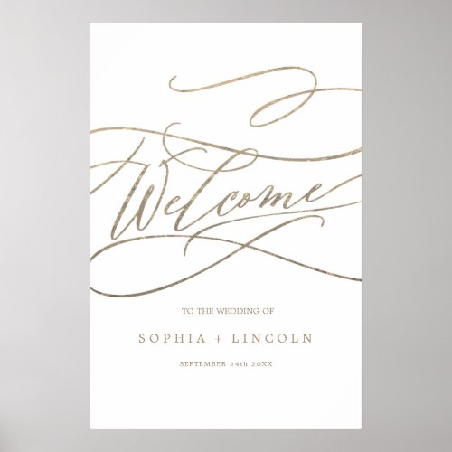 Romantic Gold Calligraphy Vertical Welcome Wedding Poster