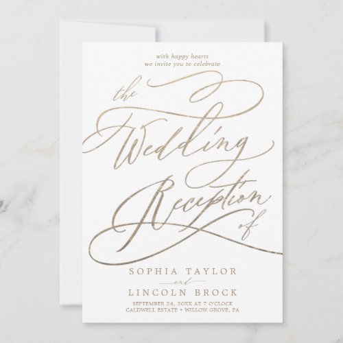 Romantic Gold Calligraphy Wedding Reception Invitation