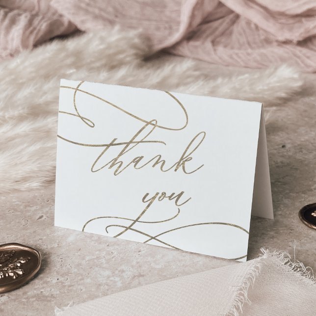 Romantic Gold Calligraphy Wedding Thank You Card (Creator Uploaded)