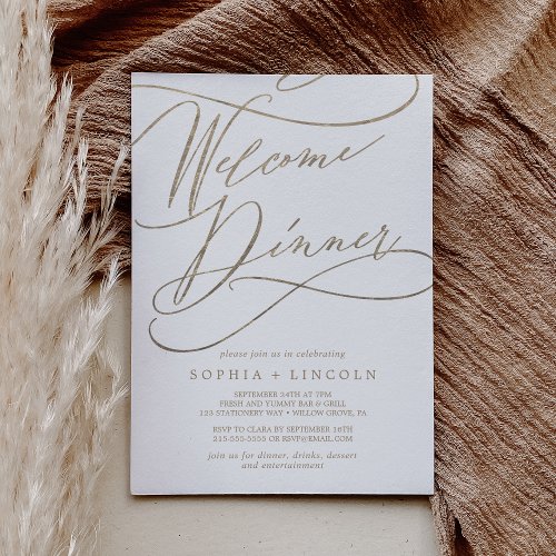 Romantic Gold Calligraphy Welcome Dinner Invitation
