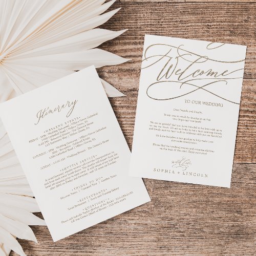 Romantic Gold Calligraphy Welcome Itinerary Letter