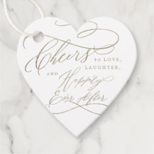 Romantic Gold Cheers to Love Heart Shaped Wedding  Favor Tags