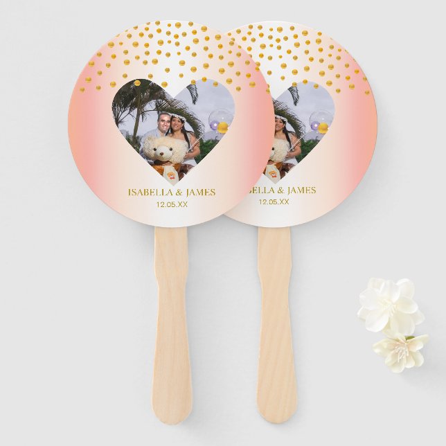 Romantic Gold Confetti on Rose Gold Personalized Hand Fan (Front and Back)