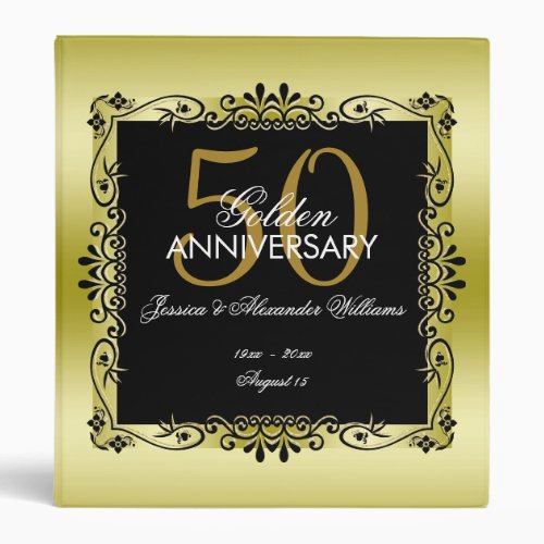 Romantic Gold Decorative Framed 50th Wedding 3 Ring Binder