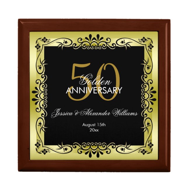 Romantic Gold Decorative Framed 50th Wedding Gift Box (Front)