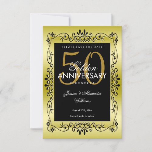 Romantic Gold Decorative Framed 50th Wedding Save The Date