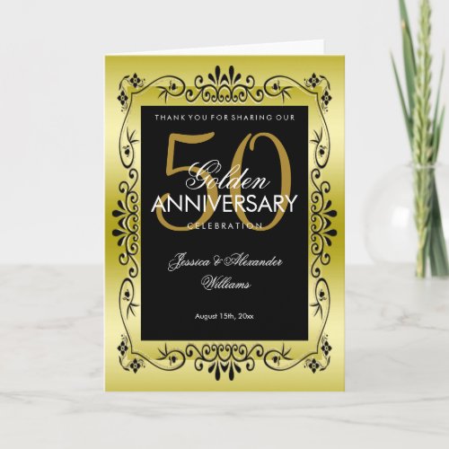 Romantic Gold Decorative Framed 50th Wedding Thank You Card