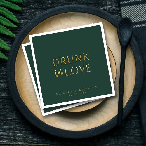 Romantic Gold Drunk In Love Personalized Wedding Napkins
