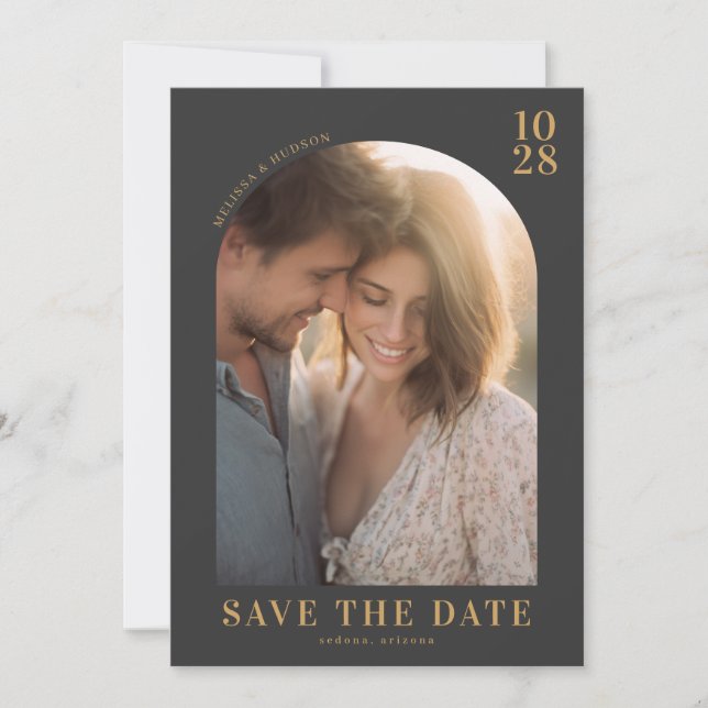 Romantic Gold Elegant Photo Save The Date (Front)