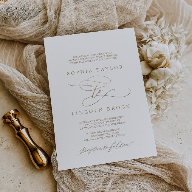 Romantic Gold Elegant Traditional Formal Wedding Invitation (Romantic Gold Elegant Traditional Formal Wedding Invitation)
