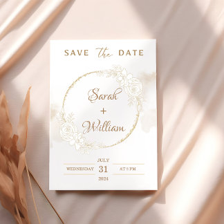 Romantic Gold Floral Rose Elegant Save The Date Invitation