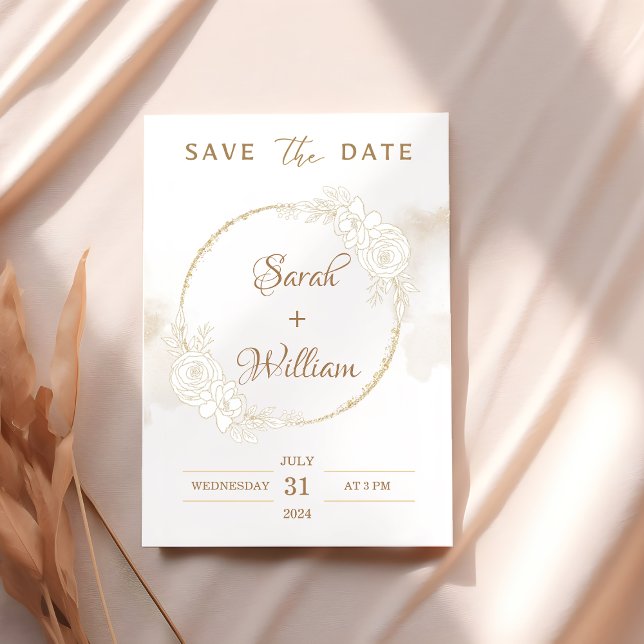 Romantic Gold Floral Rose Elegant Save The Date Invitation (Creator Uploaded)