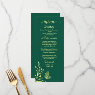 Romantic gold flower emerald green wedding menu