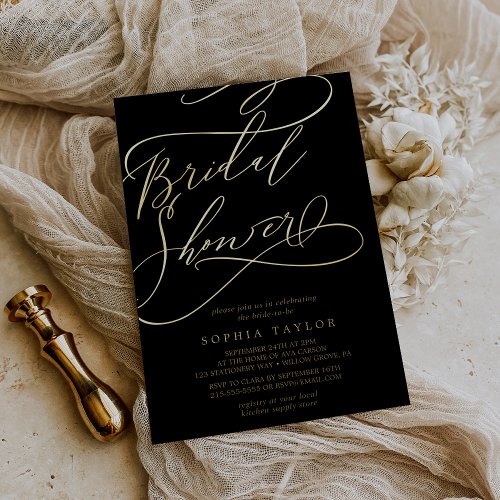 Romantic Gold Foil  Black Bridal Shower Foil Invitation