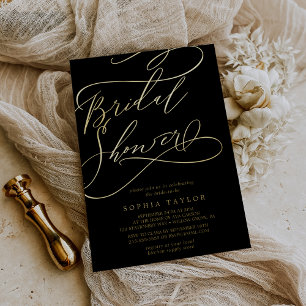 Romantic Gold Foil   Black Bridal Shower Invitation
