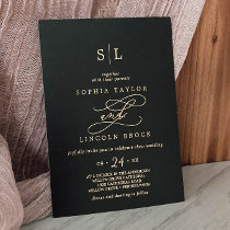 Romantic Gold Foil | Black Monogram Wedding Foil Invitation