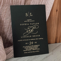 Romantic Gold Foil | Black Monogram Wedding Foil Invitation