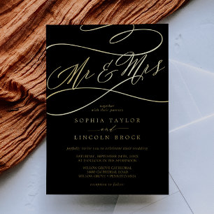 Romantic Gold Foil   Black Mr & Mrs Wedding Invitation