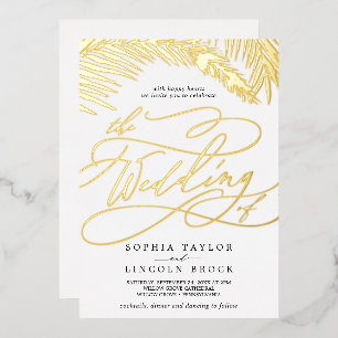 Romantic Gold Foil Black Palm All In One Wedding Foil Invitation