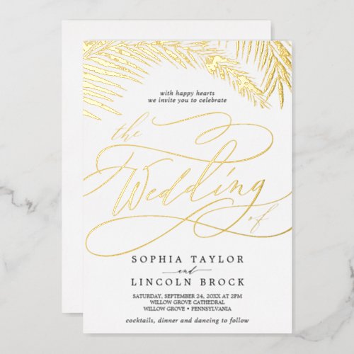 Romantic Gold Foil  Black Palm All In One Wedding Foil Invitation