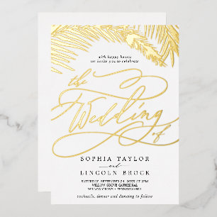 Romantic Gold Foil   Black Palm All In One Wedding Invitation