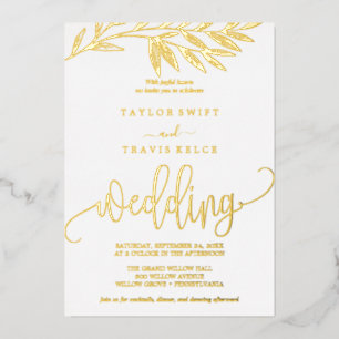Romantic Gold Foil Black Palm All-In-One Wedding Invitation