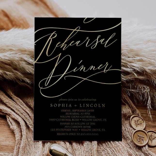 Romantic Gold Foil | Black Rehearsal Dinner Invitation (Creator Uploaded)