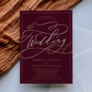 Romantic Gold Foil   Burgundy Frame Wedding Invitation