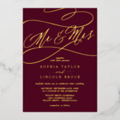 Romantic Gold Foil Burgundy Mr & Mrs Wedding Invitation