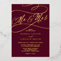 Romantic Gold Foil | Burgundy Mr & Mrs Wedding