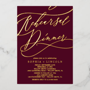 Romantic Gold Foil Burgundy Rehearsal Dinner Invitation