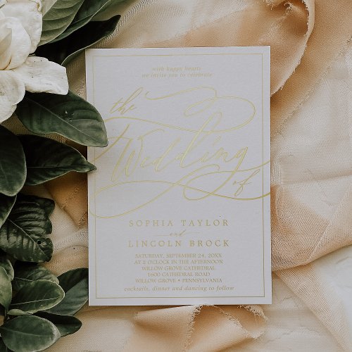 Romantic Gold Foil Calligraphy  Frame Wedding Foil Invitation