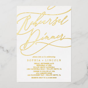 Romantic Gold Foil Calligraphy Rehearsal Dinner Invitation