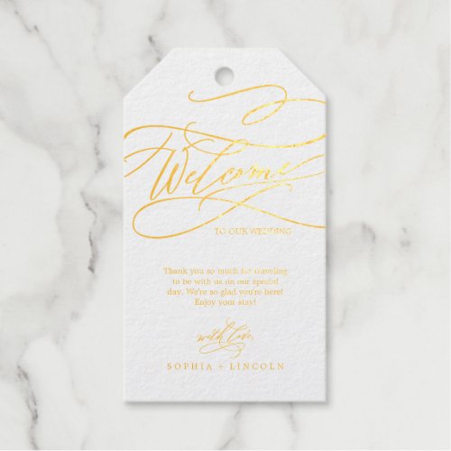 Romantic Gold Foil Calligraphy Wedding Welcome Foil Gift Tags