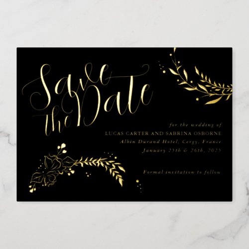 Romantic Gold Foil Delicate Floral Save the Date Foil Invitation