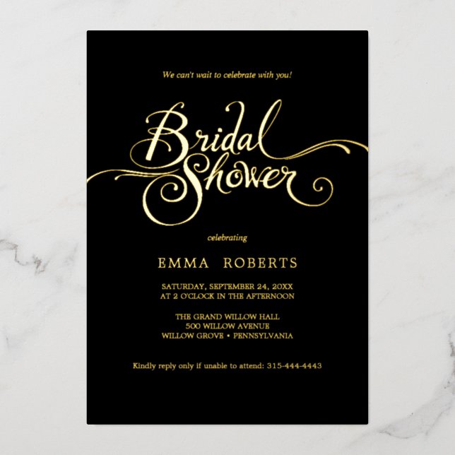 Romantic Gold Foil & Emerald Bridal Shower  Foil Invitation (Front)
