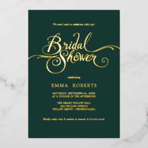 Romantic Gold Foil & Emerald Bridal Shower Invitation