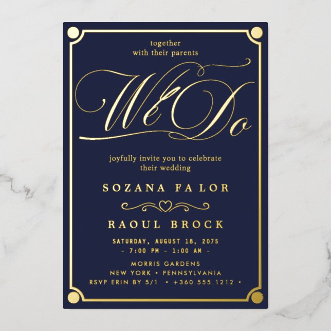 Romantic Gold Foil Emerald Flourish We Do Wedding  Invitation (Front)